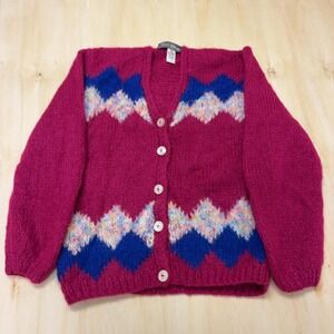 Mario Gilberti Cardigan Sweater Womens Medium Pink V Neck Chunky-Knit Italy